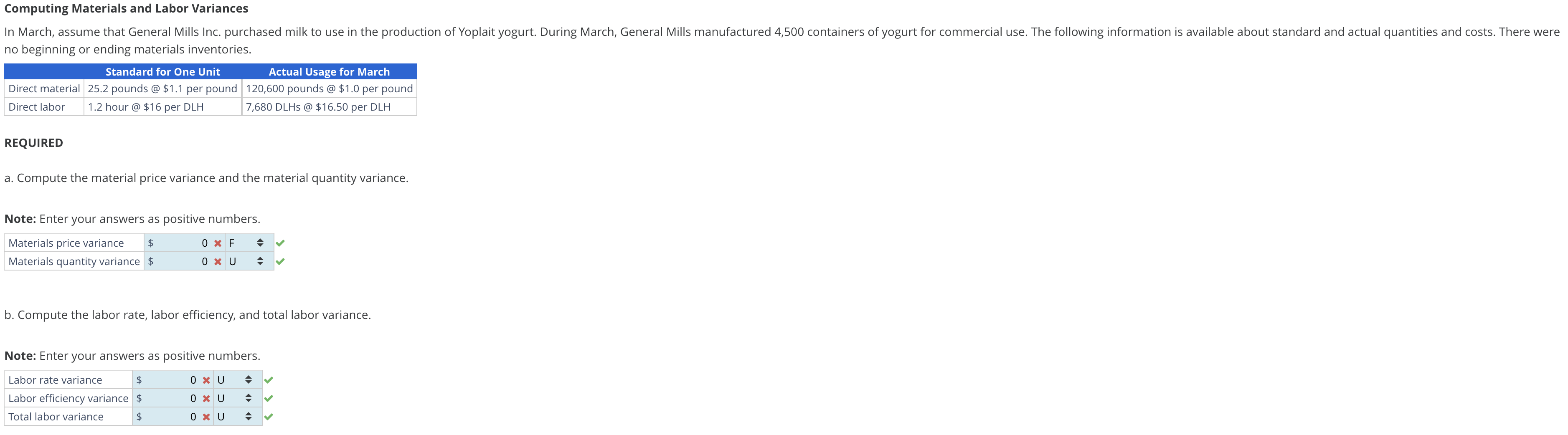REQUIRED a. Compute the material price variance and the material quantity variance.