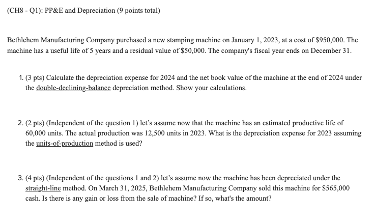 purchased a new stamping machine on January 1,2023, at a cost of