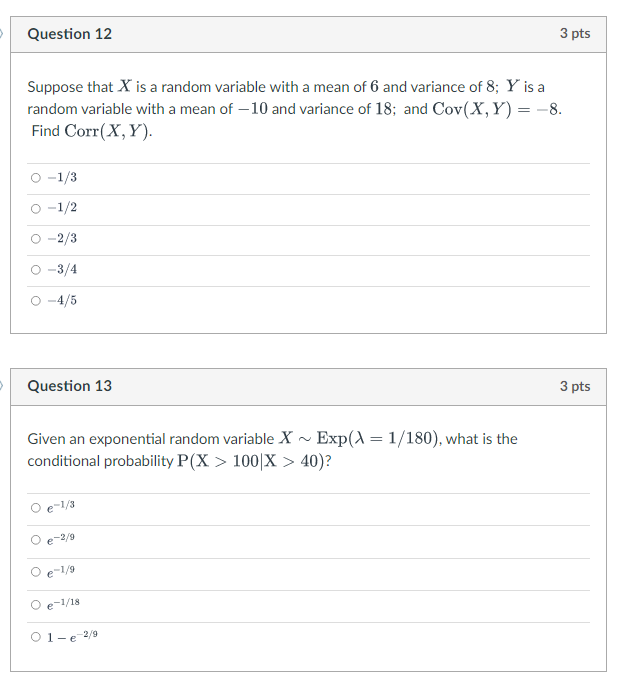 a mean of -10 and variance of 18; and Cov(X, Y) =