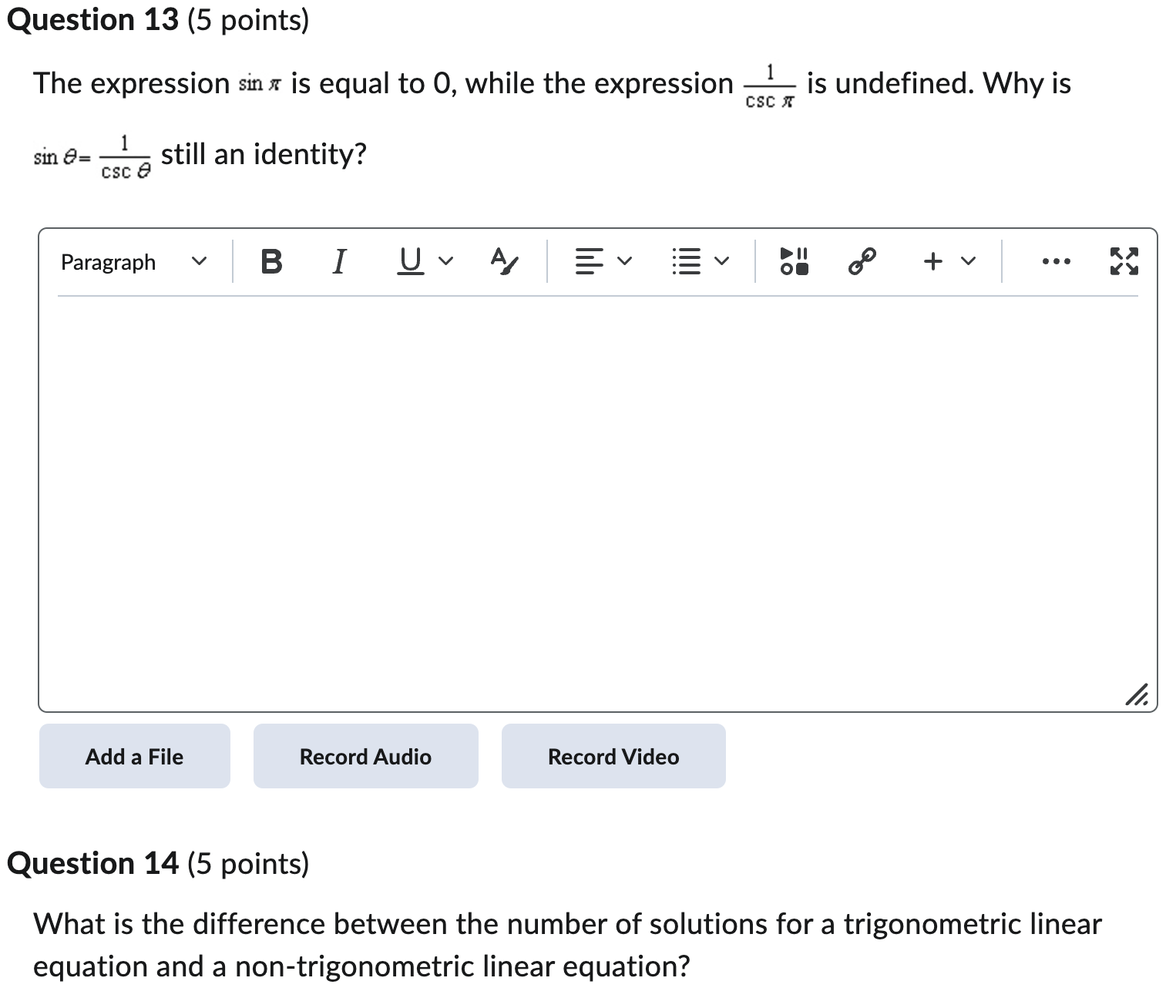 while the expression CS: K is undefined. Why is 1 csc 6
