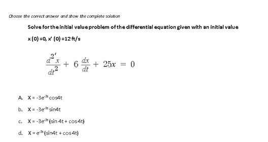 the initial value problem of the differential equation given with an initial