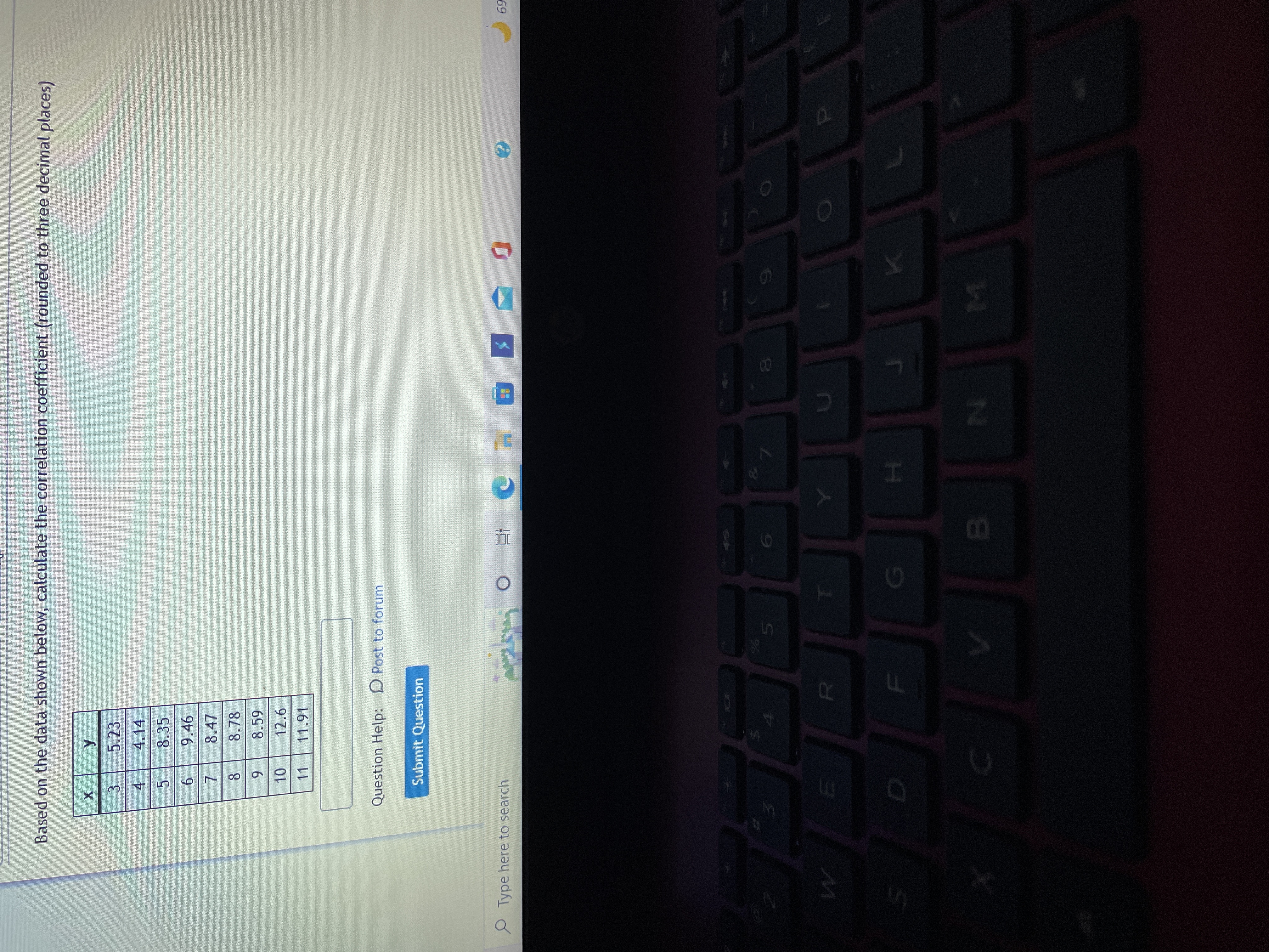 to three decimal places) X y 3 5.23 A 4.14 5 8.35