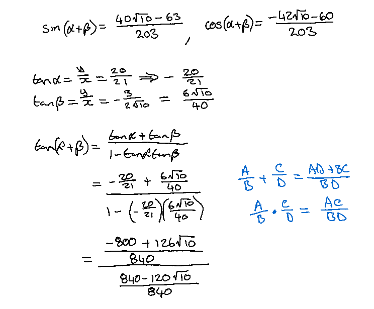 am stuck on tan(+). I'm not sure how to proceed with solving