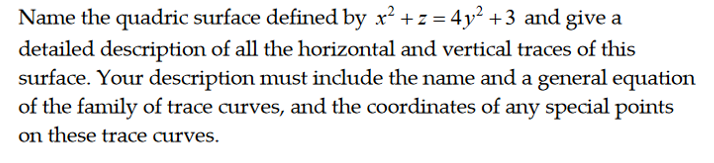 Name the quadric surface defined by x2 + z = 4y2