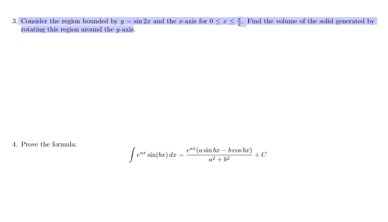 O S a; S rotating this region around the y-axis. 4. Prove