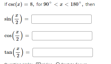 If csc() 8, for900 < x < 1800 , then