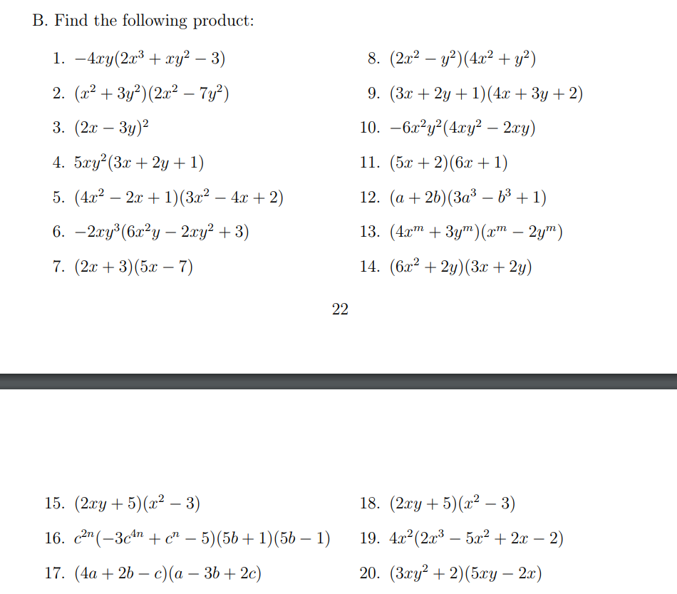 -8) 21 2. (3x2 + 7xy) + (x2 - 5xy) + (-3x2