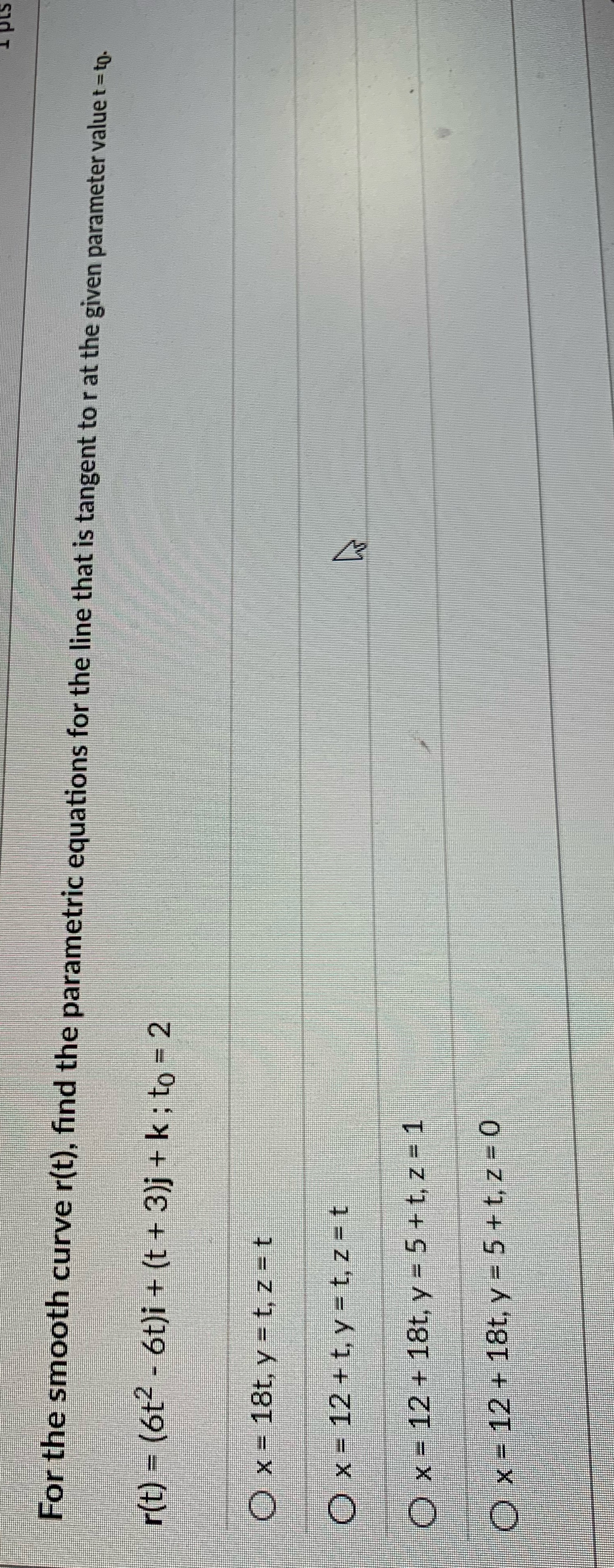 line that is tangent to r at the given parameter value t