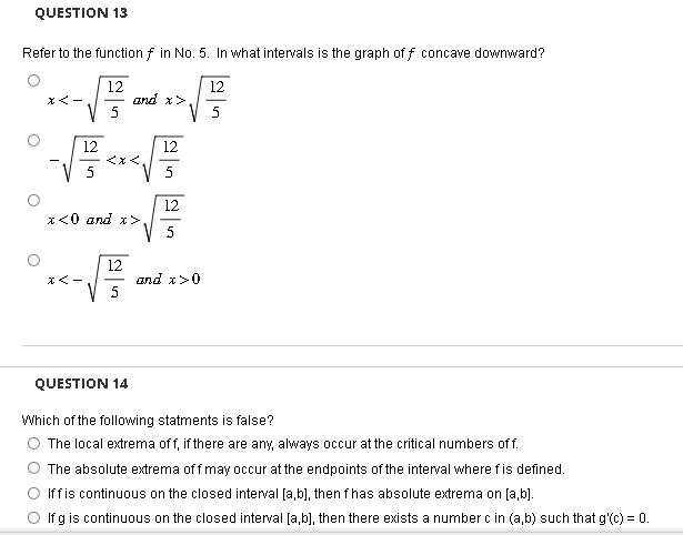 what intervals is the graph of f concave downward? 12 12 5