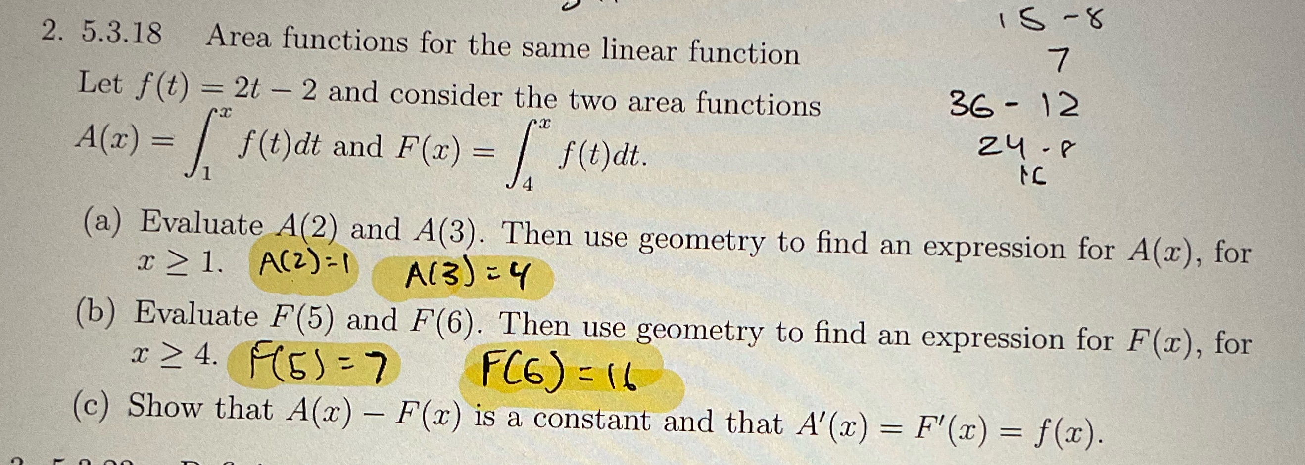 function 7 Let f(t) = 2t - 2 and consider the two