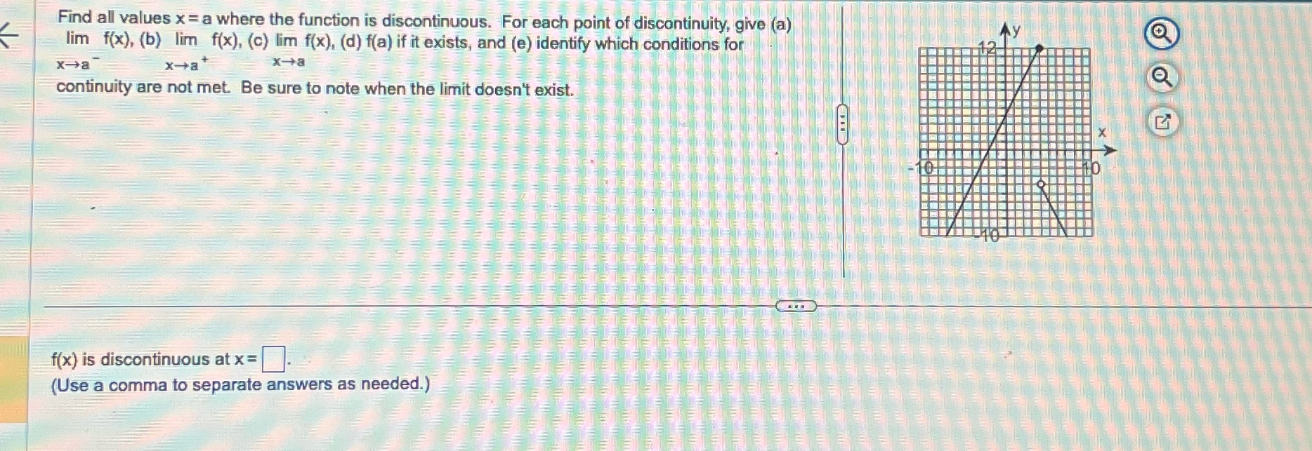 = a where the function is discontinuous. For each point of discontinuity,