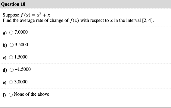 average rate of change of f(x) with respect to x in the