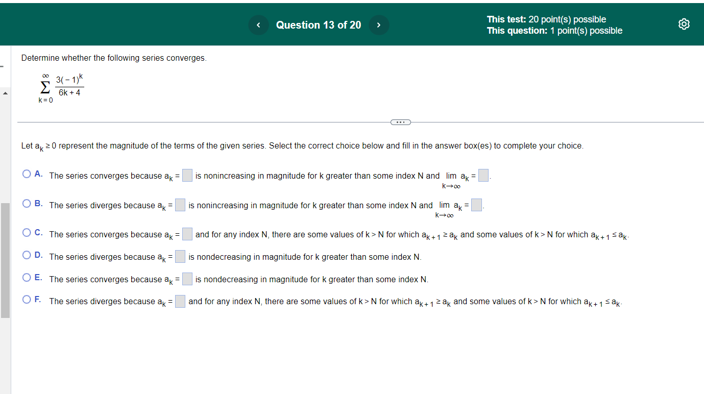= is nondecreasing in magnitude for k greater than some index N.