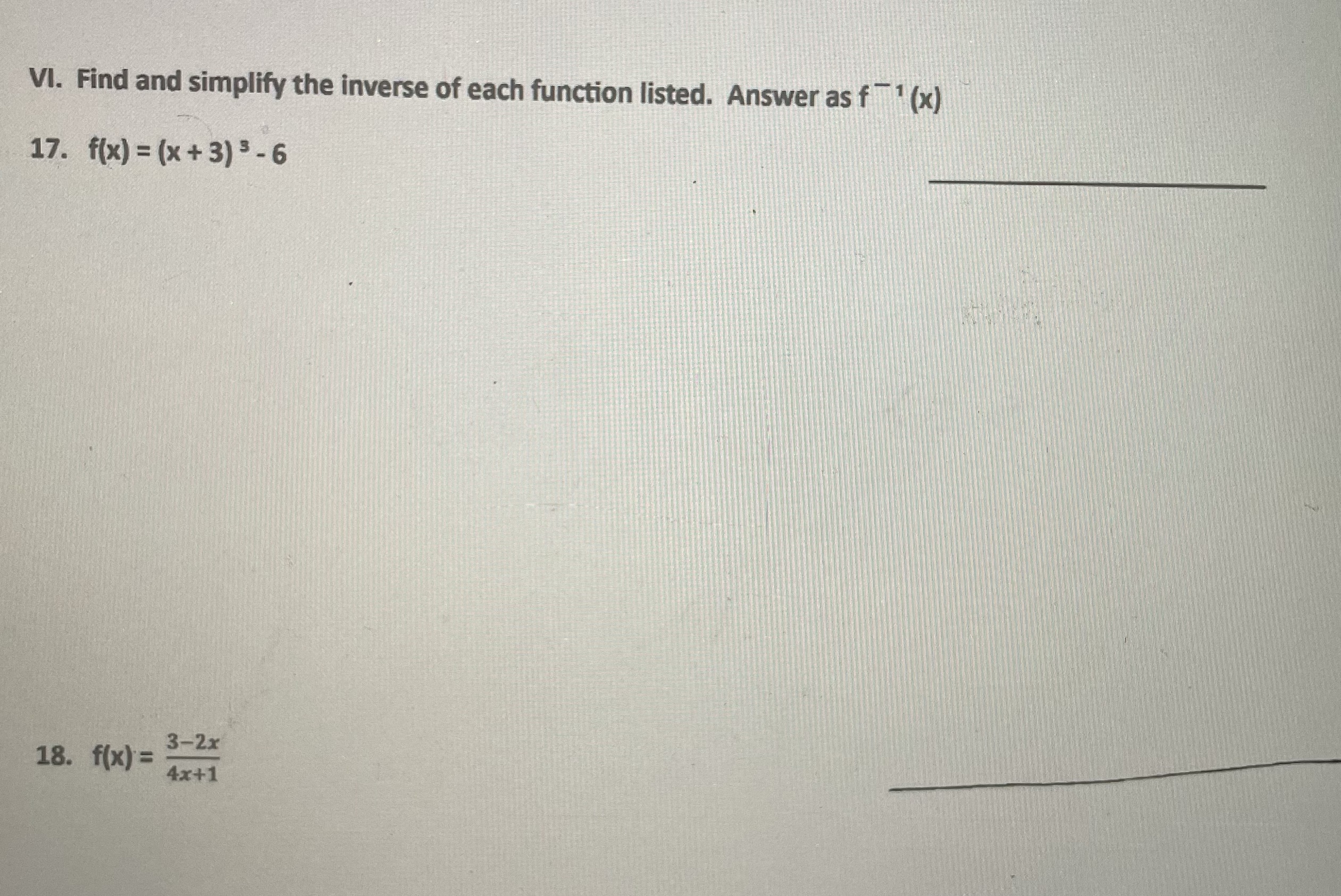  Please solve VI and 17, 18 VI. Find and simplify the