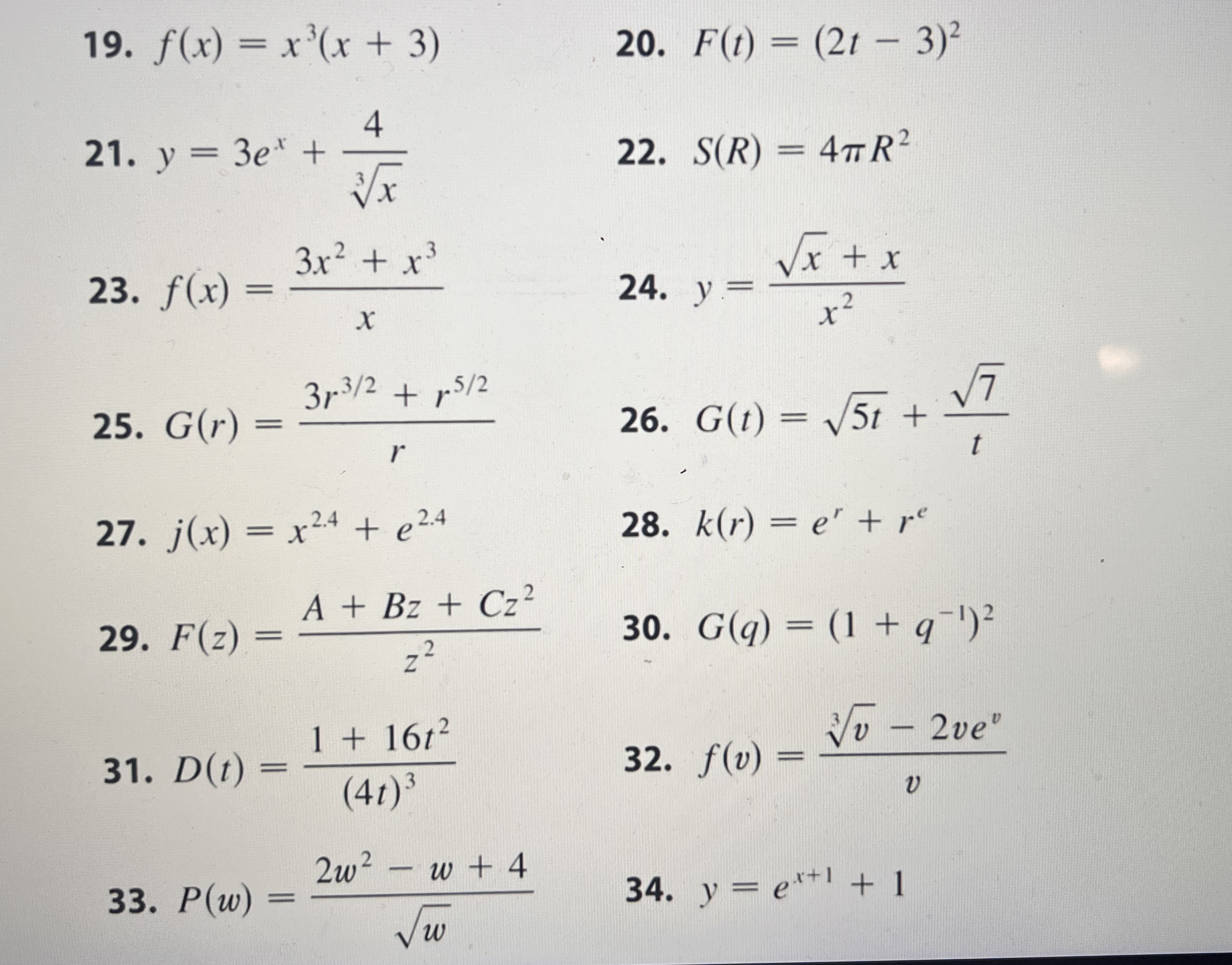  Differentiate the function 19. f (x) = x3(x + 3) 20.