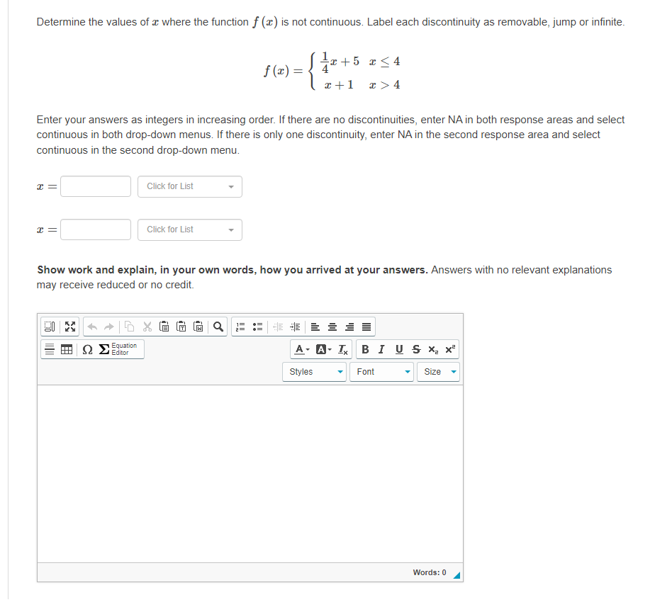  Determine the values of x where the function f () is