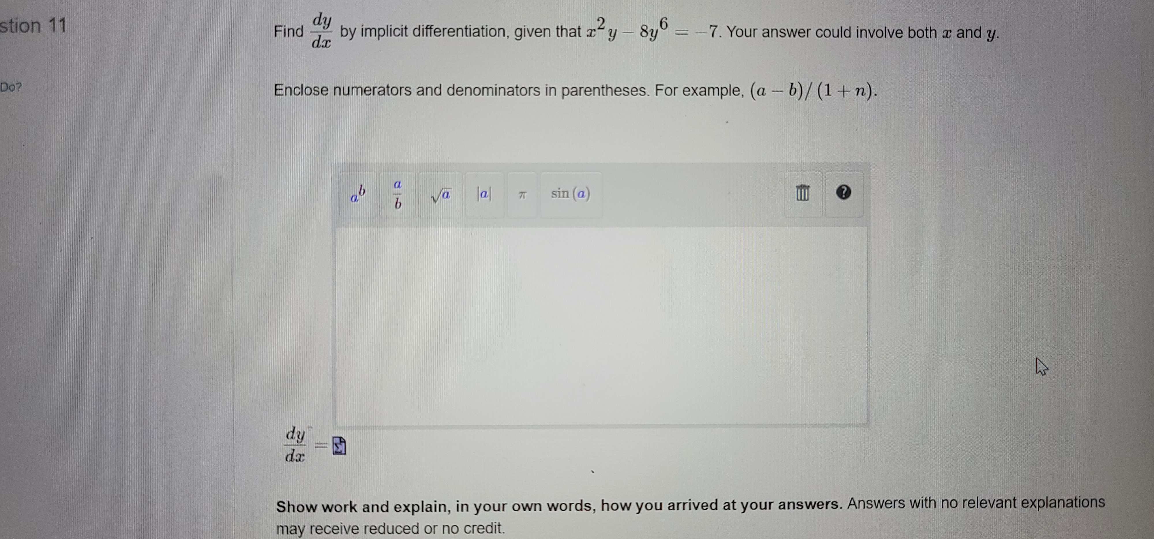 8y = -7. Your answer could involve both a and y. Do?