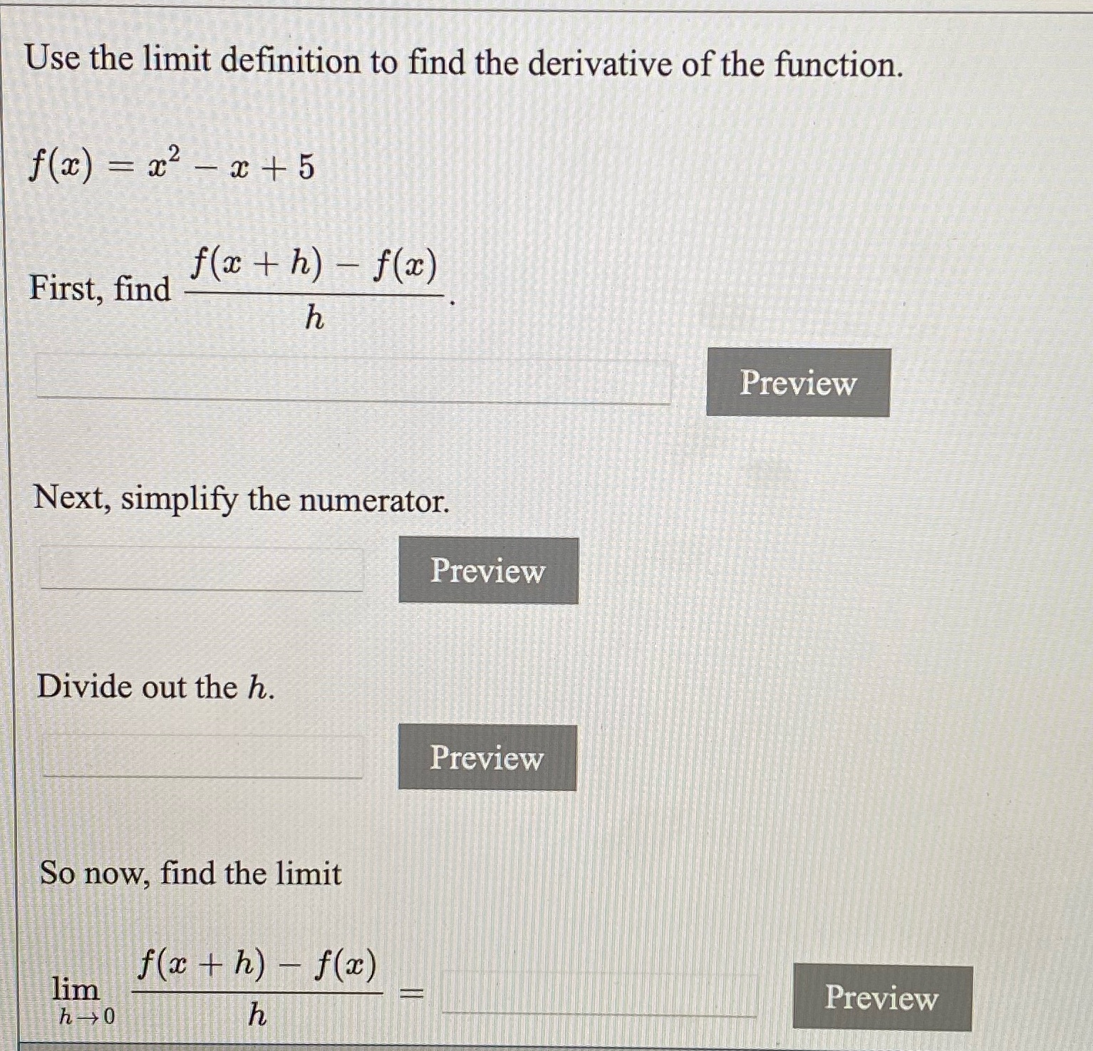  Please solve Use the limit definition to find the derivative of