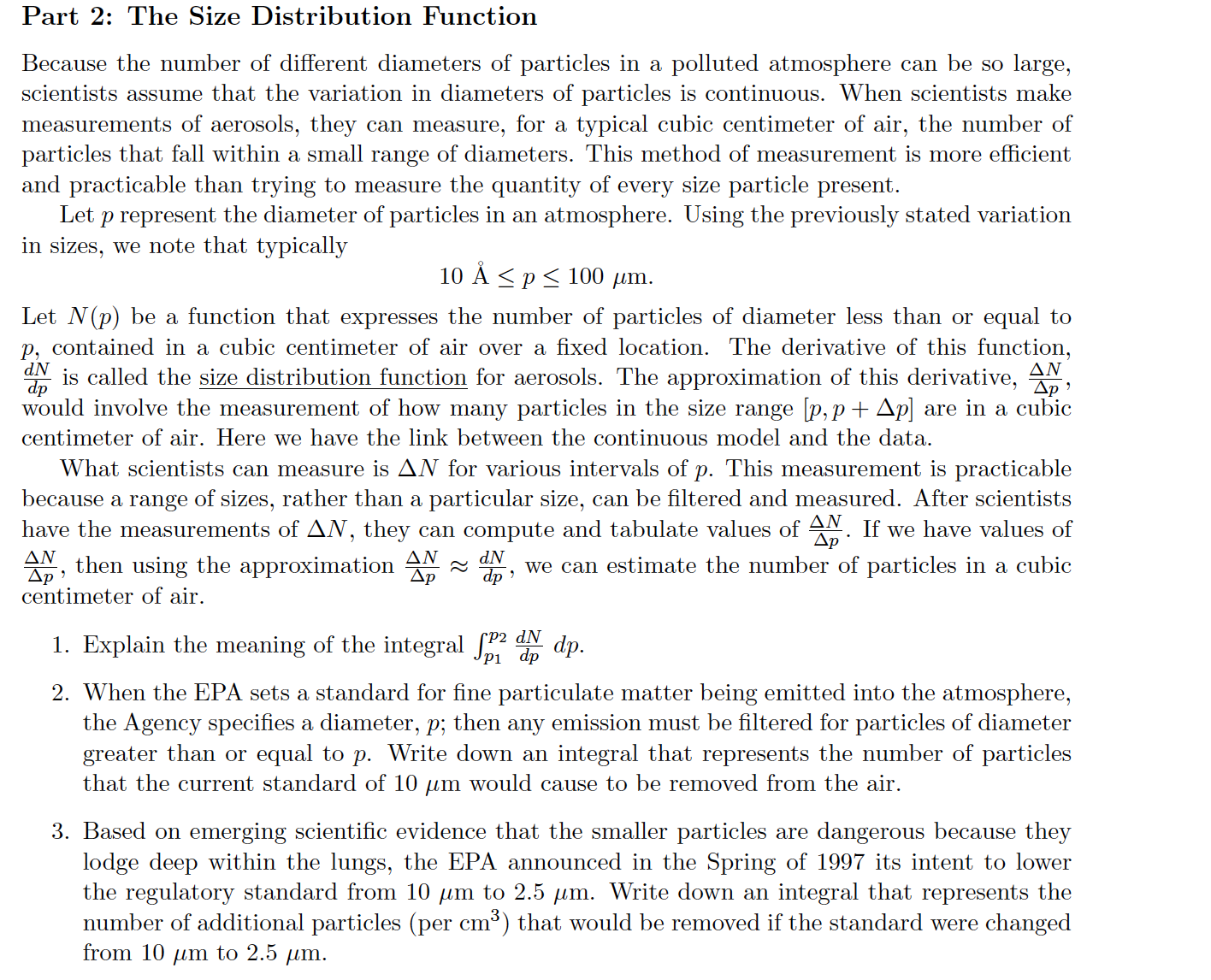 Part 2: The Size Distribution Function Because the number of different