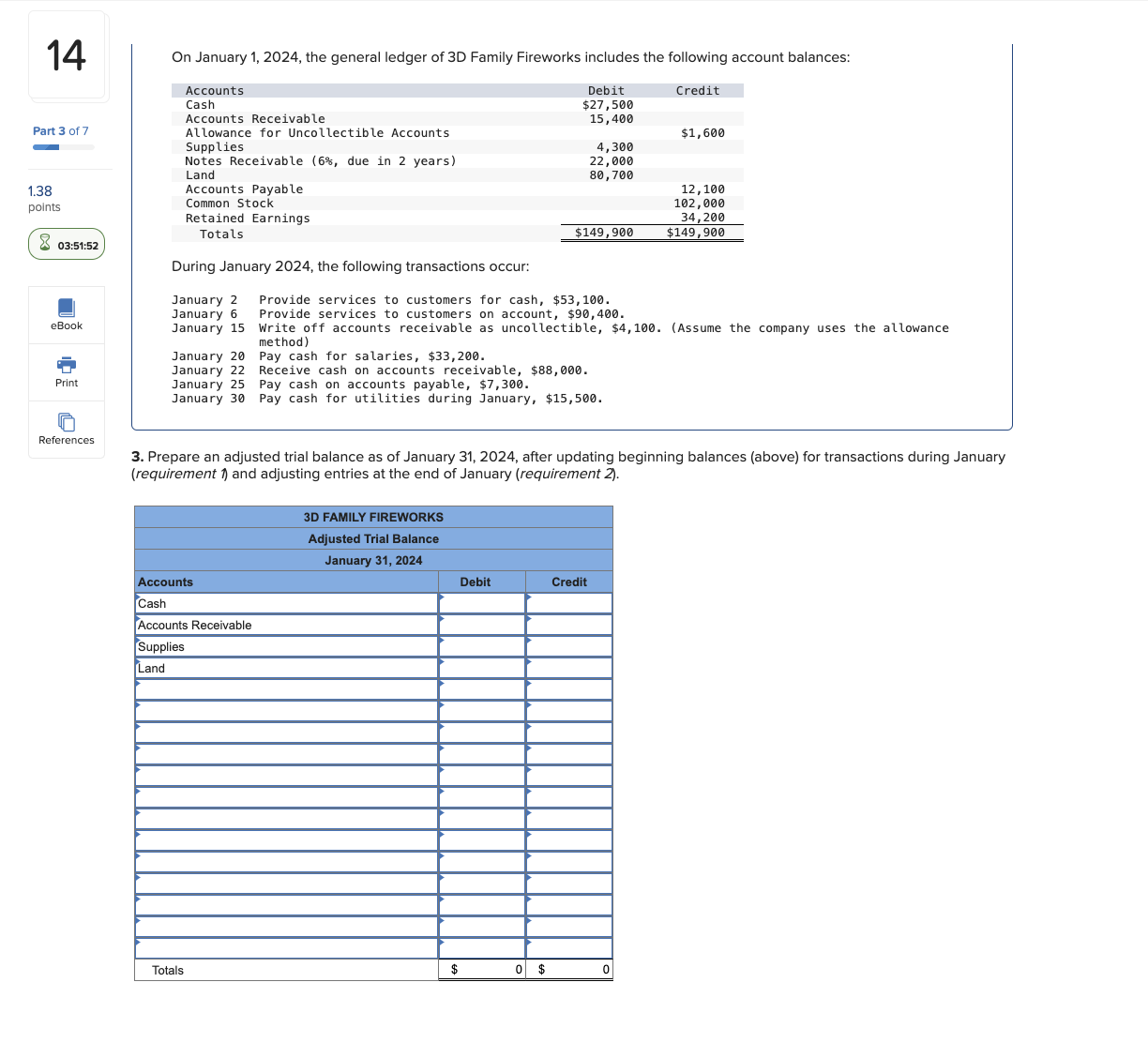  On January 1,2024, the general ledger of 3D Family Fireworks includes