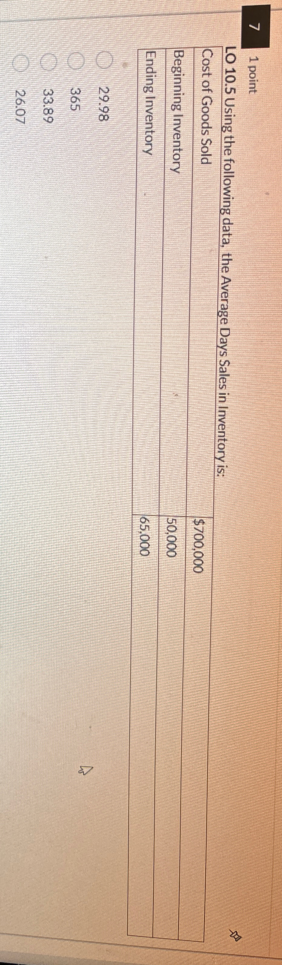 LO 10.5 Using the following data, the Average Days Sales in