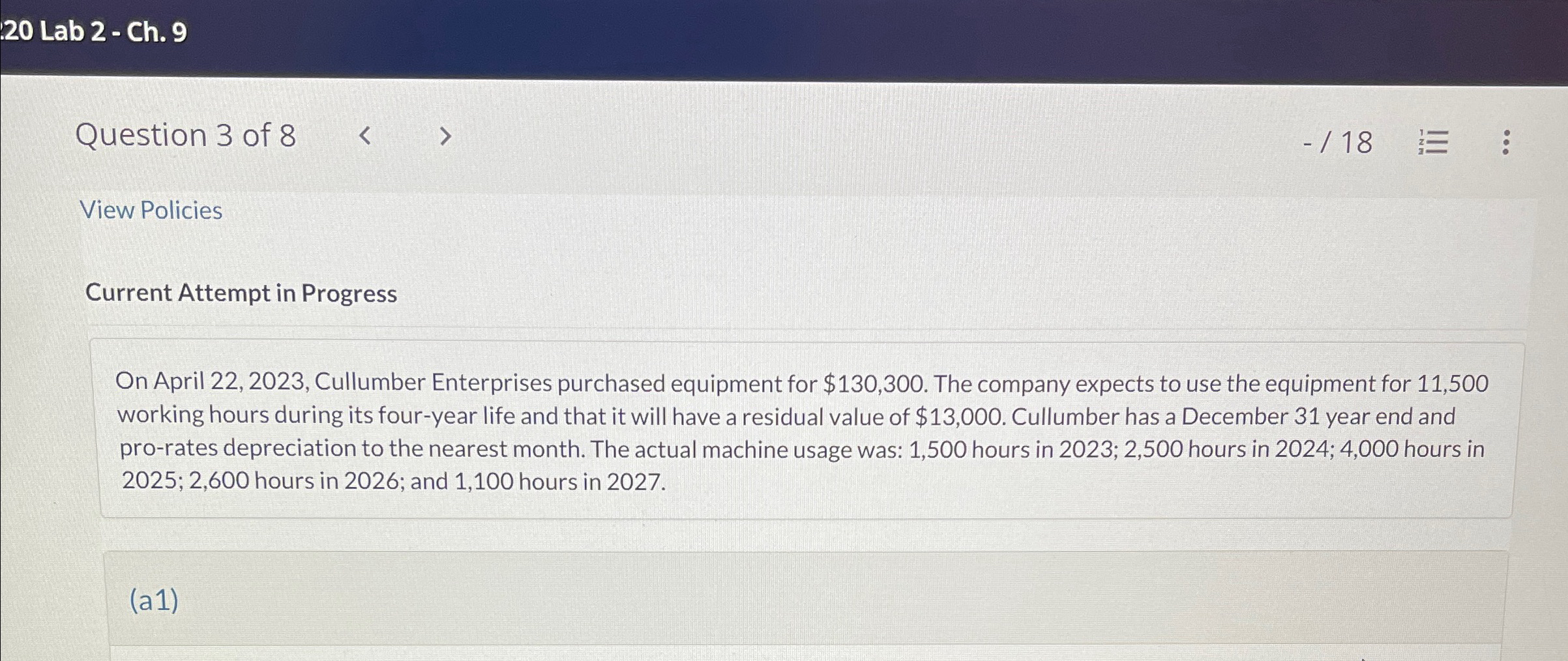 Current Attempt in Progress On April 22,2023, Cullumber Enterprises purchased equipment for