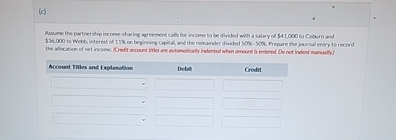 During 2027, the partnership earned net income of $75,000, and Coburn made