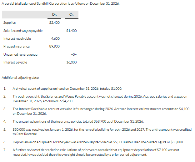 are the adjusting entries necessary at December 31,2026? (Ignore income tax considerations)A