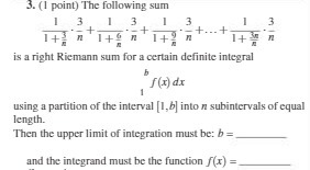 is a right Riemann sum for a certain definite integral f(x) dx