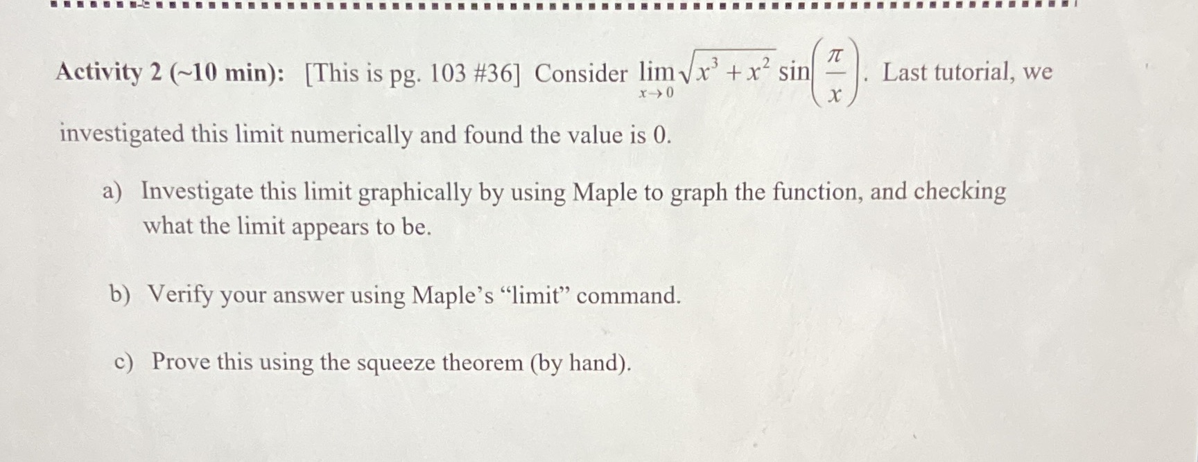  Just need help squee theorem Activity 2 (~10 min): [This is
