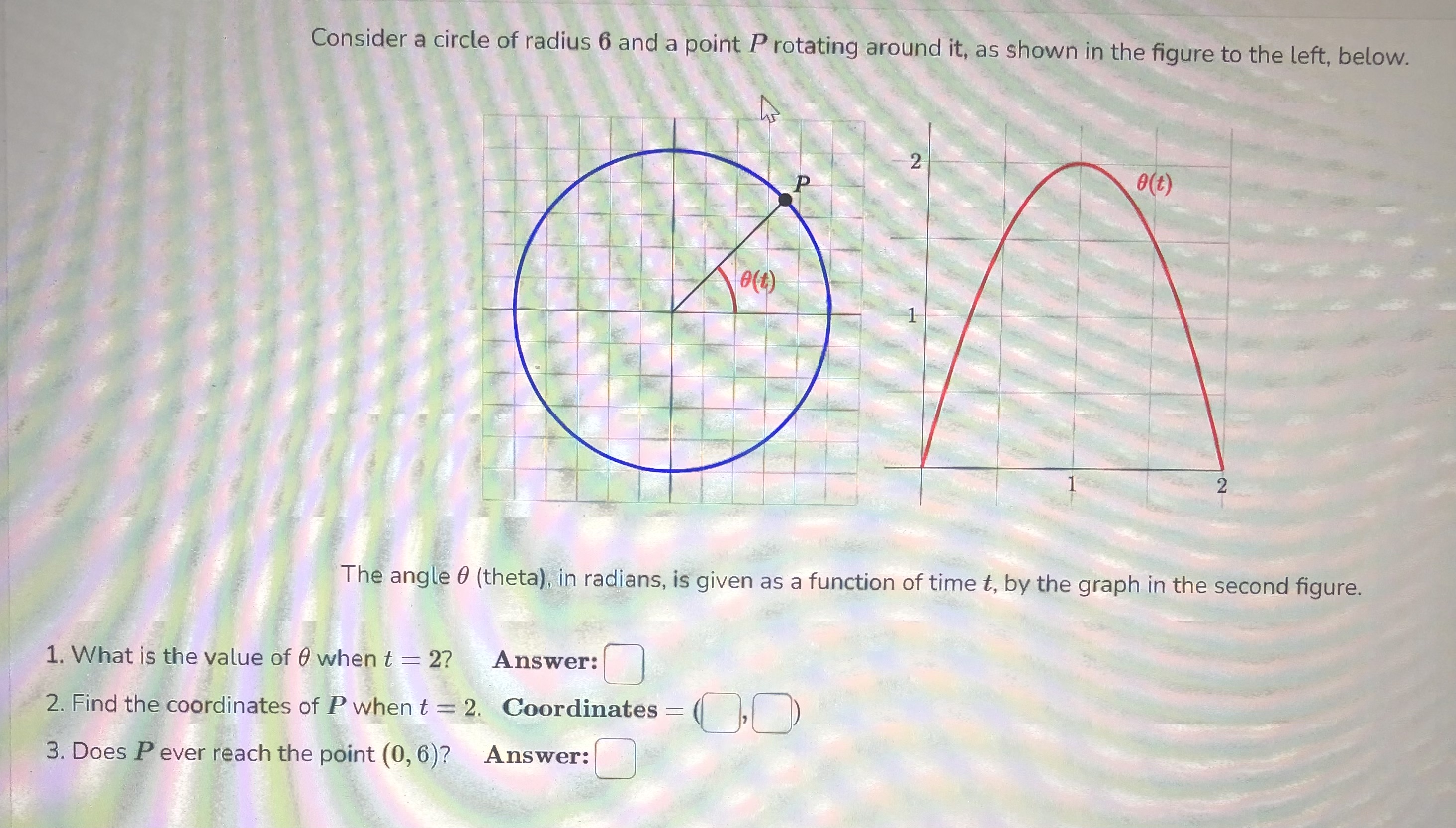 - and g(x)Consider a circle of radius 6 and a point P