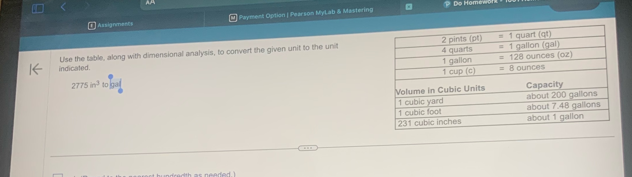 Pearson MyLab & Mastering Use the table, along with dimensional analysis, to