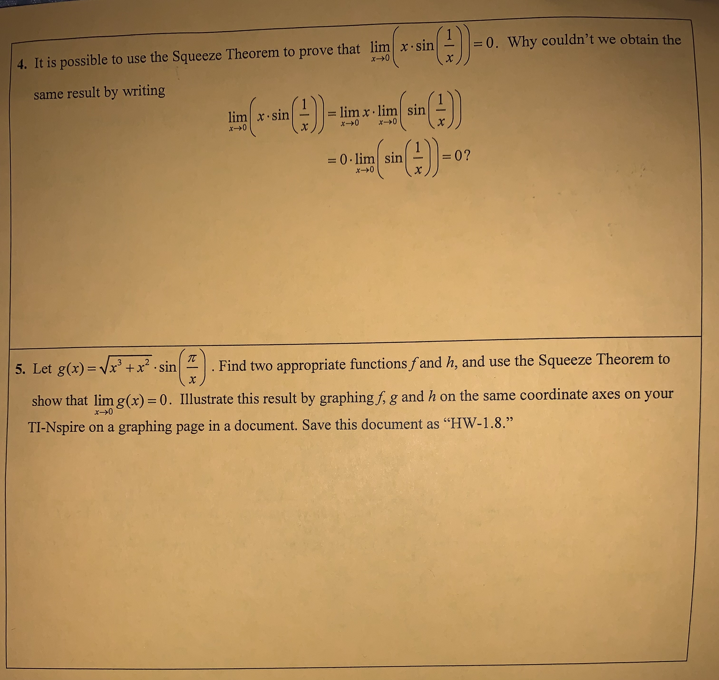 that lim x . sin =0. Why couldn't we obtain the X