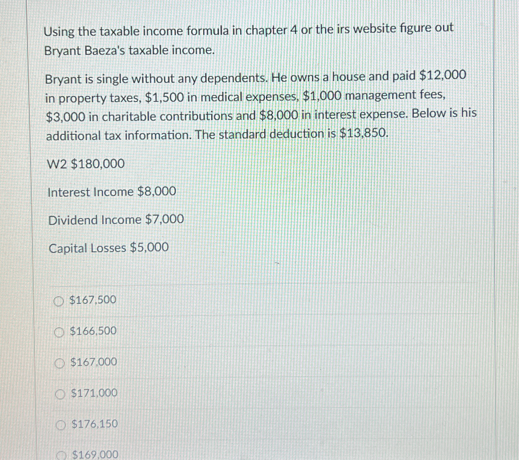 website figure out Bryant Baeza's taxable income. Bryant is single without any