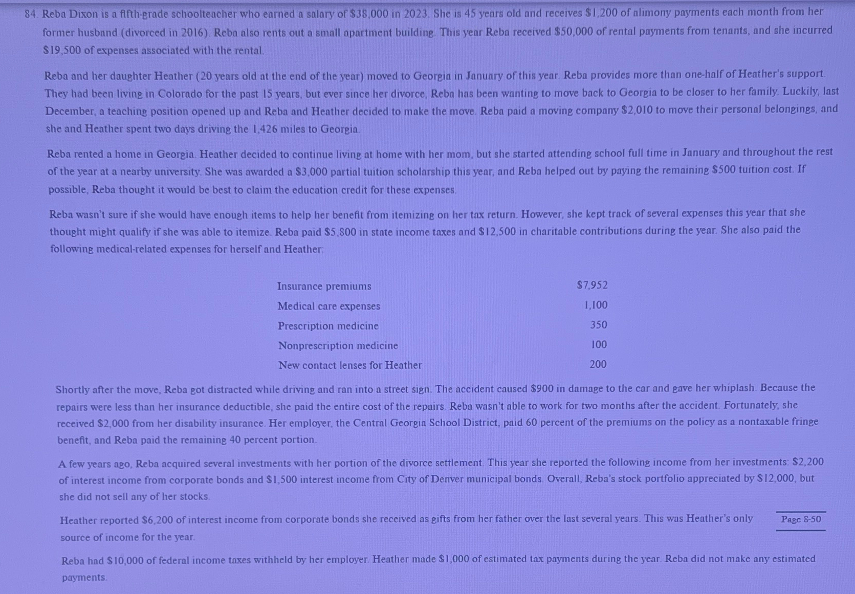 of form 1040 for Reba. Reba Dixon is a fifth-grade schoolteacher who