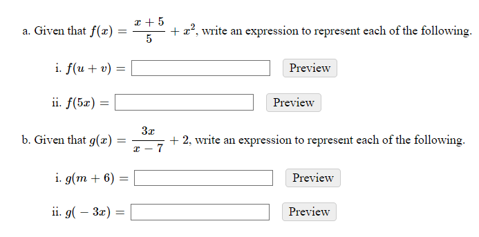 +5 a. Given that f(x) = + x', write an expression