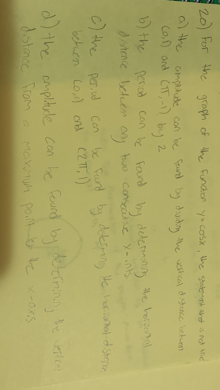  20) For the graph of the function y= cost, the statement