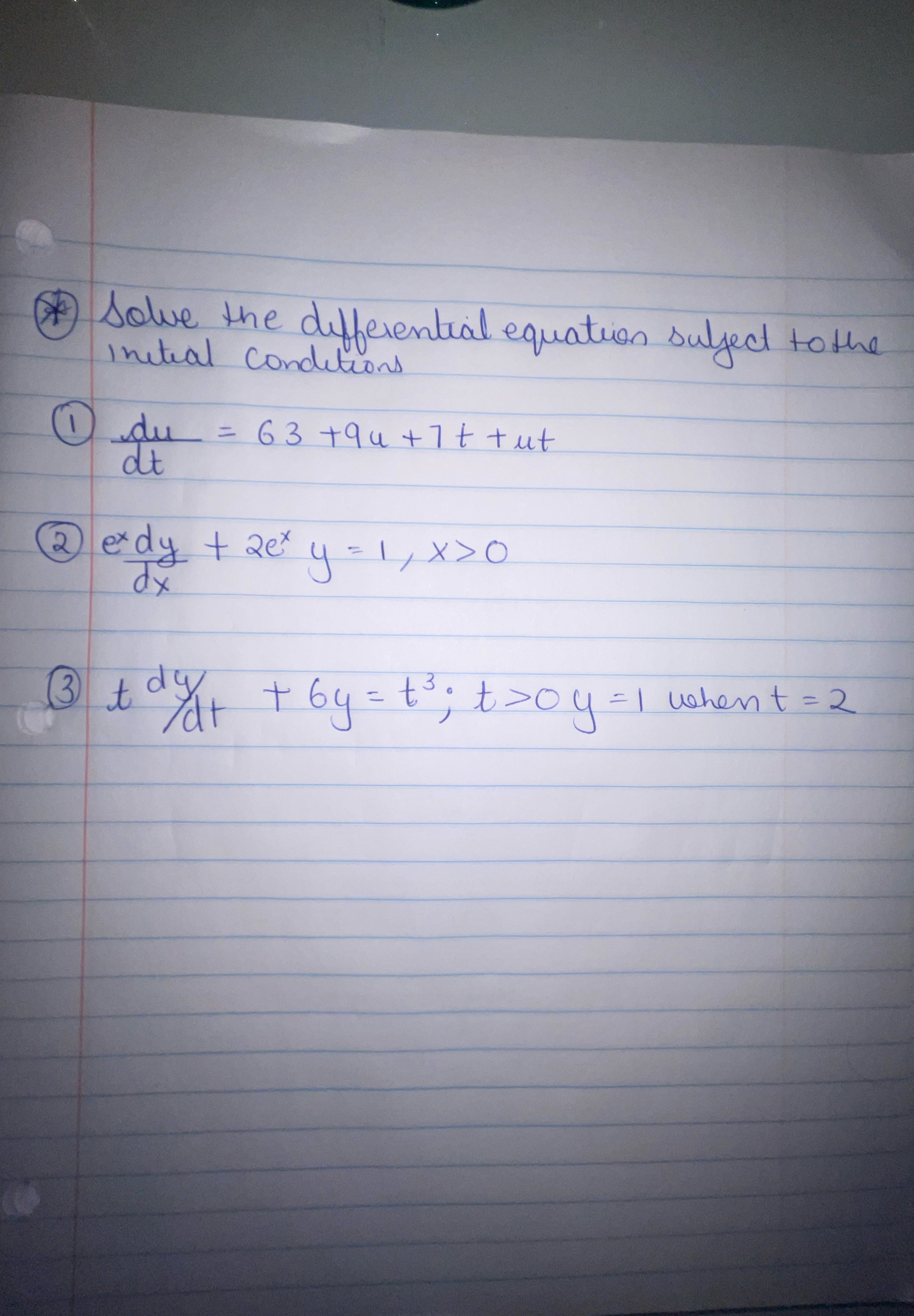  Solve the differential equation subject to the Initial conditions 1 du