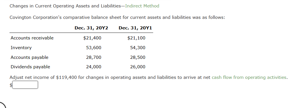 balance sheet for current assets and liabilities was as follows: Adjust net
