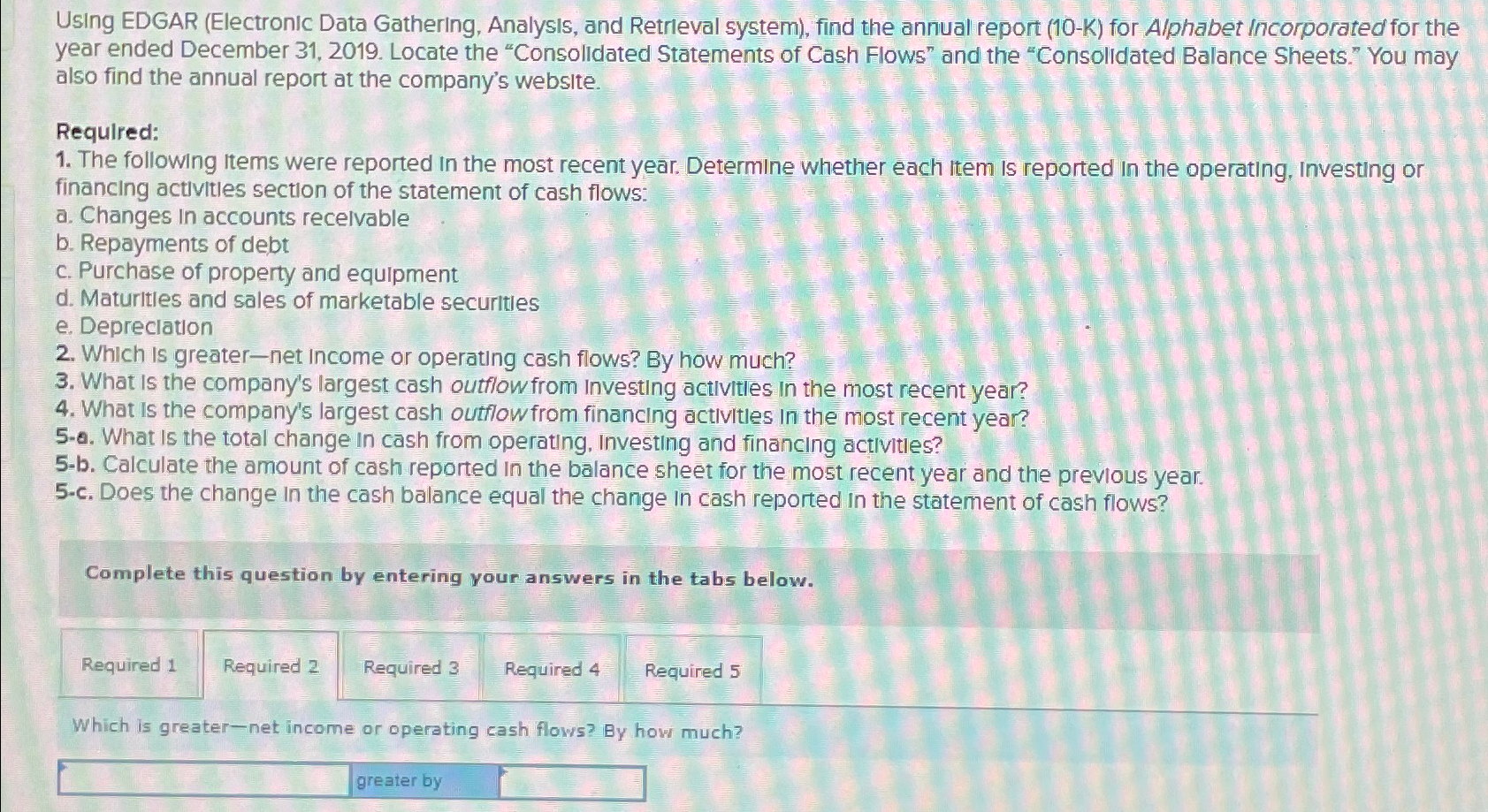 annual report (10-K) for Alphabet Incorporated for the year ended December 31,2019.