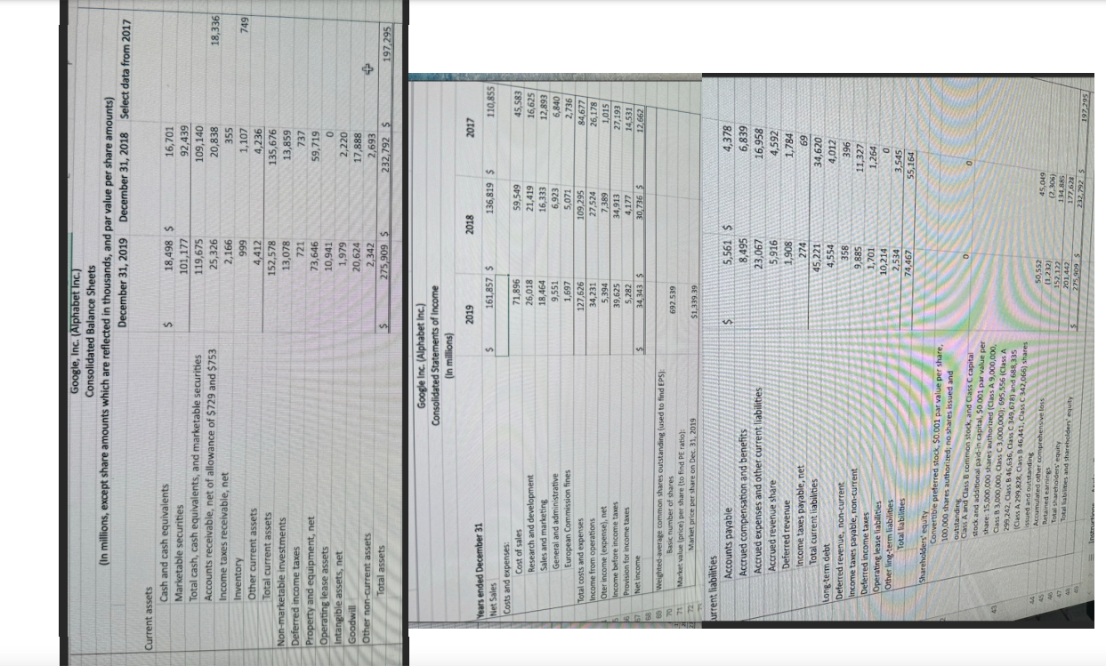 for each company in 2019 and 2018. Use formulas with cell references.