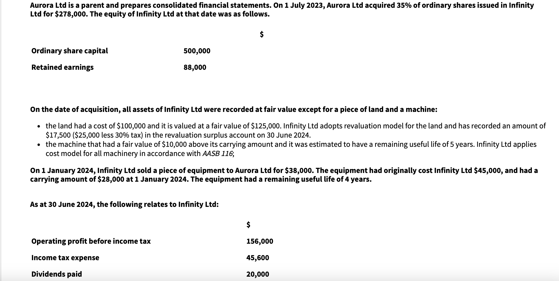 The tax rate is 30%. Required: Prepare an acquisition analysis, and all