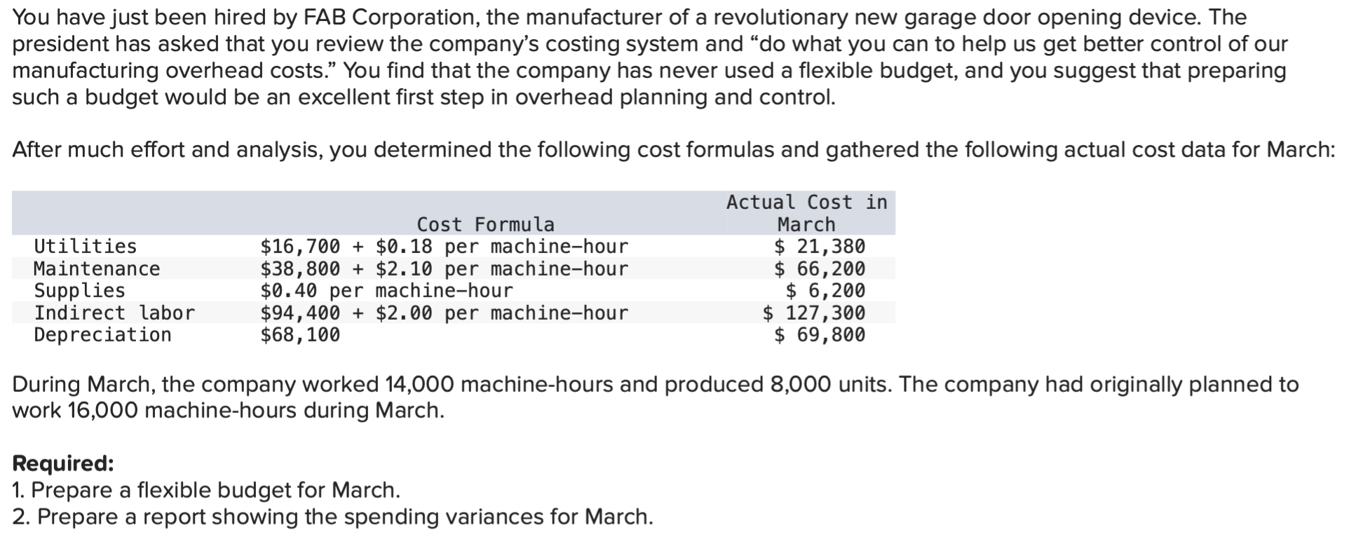 Required 1 Required 2 Prepare a flexible budget for March. (Input