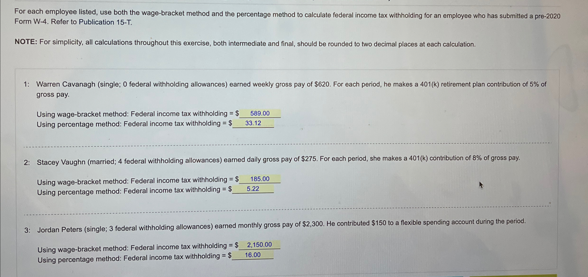 percentage method to calculate federal income tax withholding for an employee who