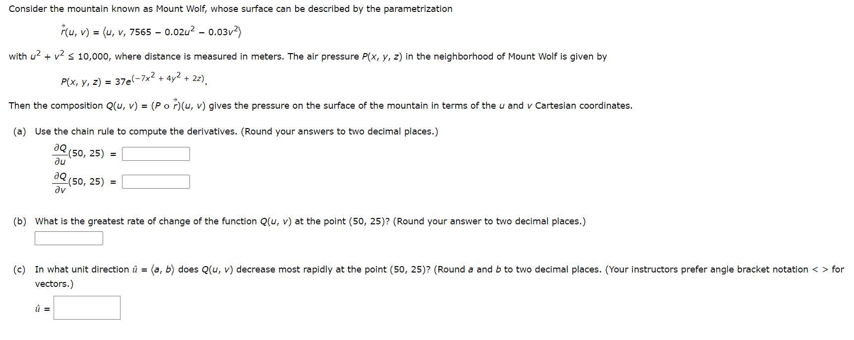 described by the parametrization F(u, v) = (u, v, 7565 0.02u2 0.03v2)