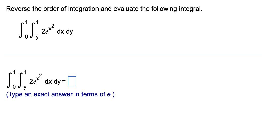 answer in terms of e.)Use double integrals to compute the area of