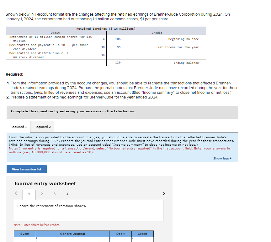 Shown below In T-account format are the changes affecting the retained