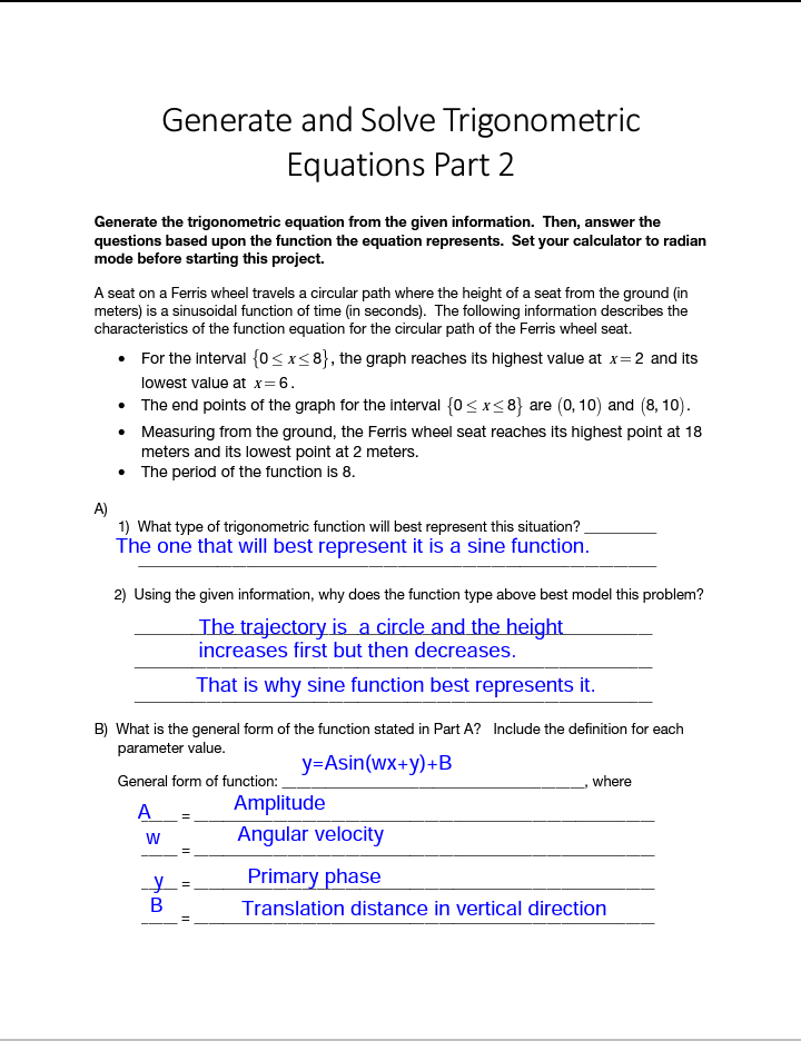  Generate and Solve Trigonometric Equations Part 2 Generate the trigonometric equation