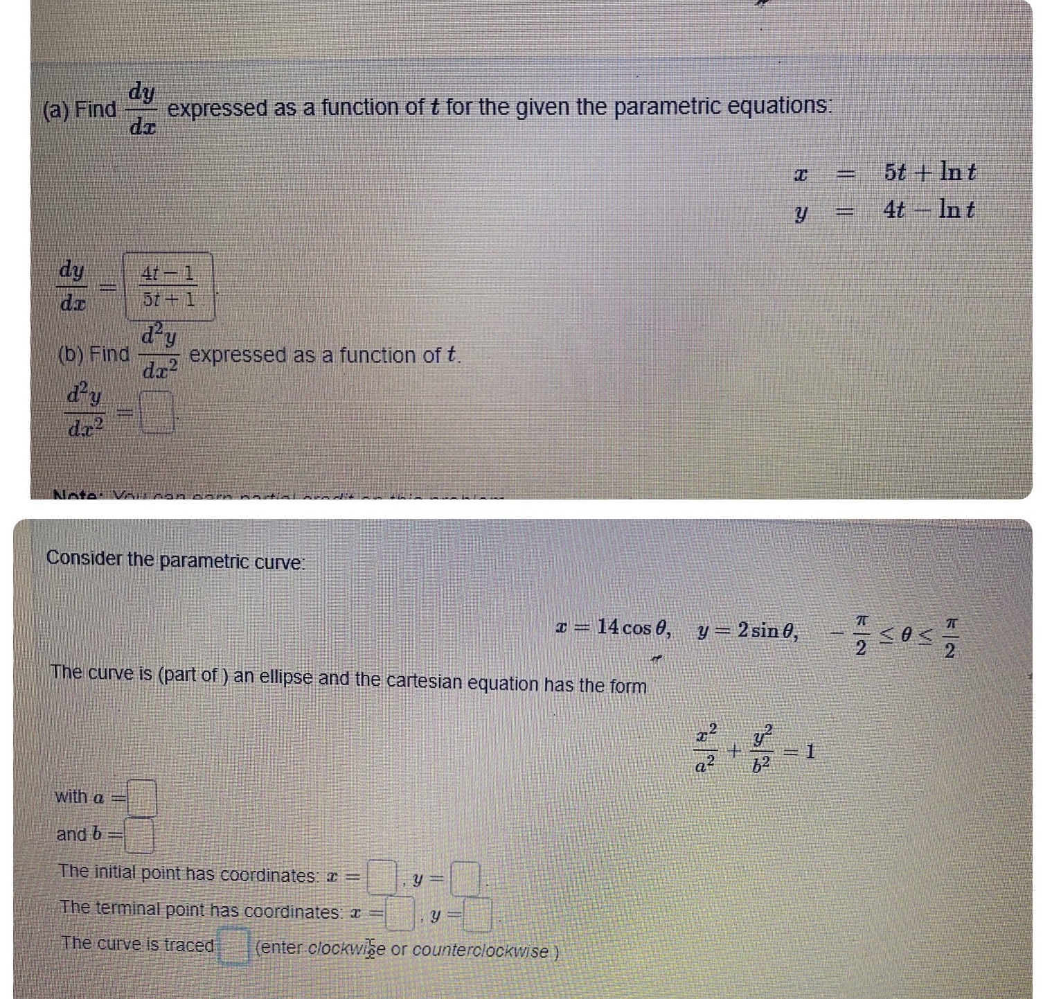 function of t for the given the parametric equations. = 5t +