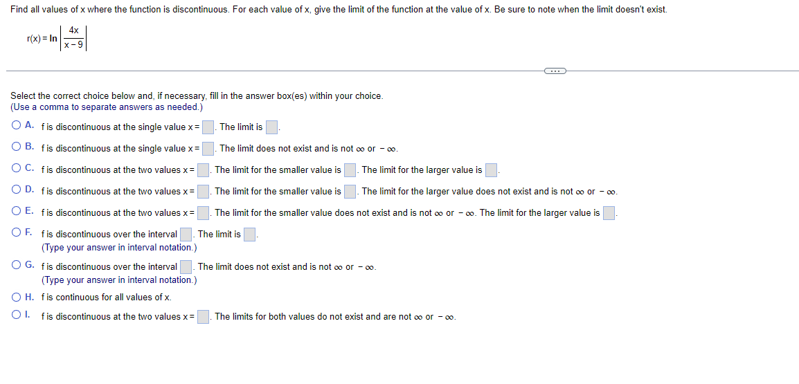 Find all values of x where the function is discontinuous. For